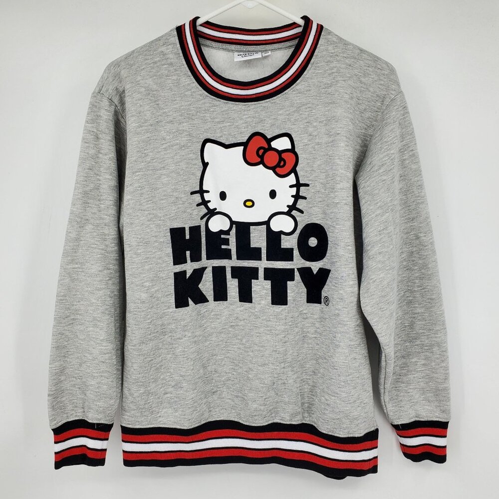 Hello Kitty by Sanrio Grey Long Sleeved Pullover Graphic Crewneck Sweatshirt Sma